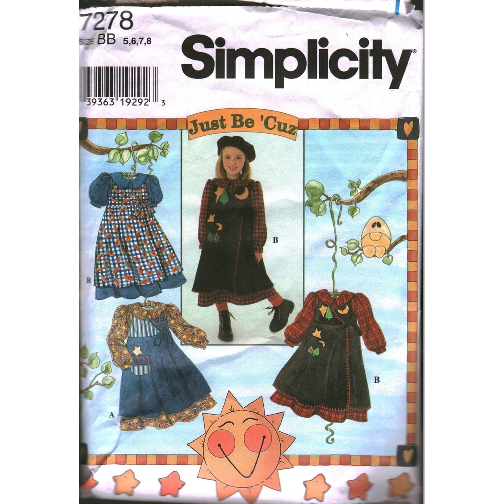 Simplicity 7278 Child Pinafore and Dress Sewing Pattern Size 5-8 Just Be Cuz